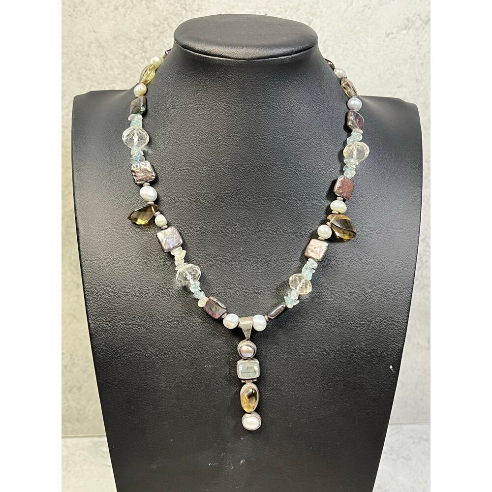 925 Starborn sterling pearl and quartz necklace silversmith artisan OOAK stone